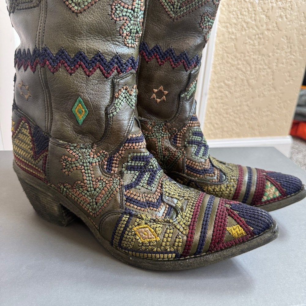 Marco Delli Dallas High Embroidered Tall Boots Olive Green 38 NWT $1295 Sold Out - Picture 3 of 15